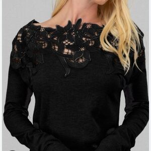 En Crème by Vici "Sincerely Yours" knit sweater in black with lace design